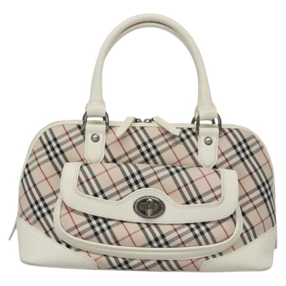 BURBERRY Nova Check Hand Bag Canvas Beige White Auth EC813 - Picture 2 of 16